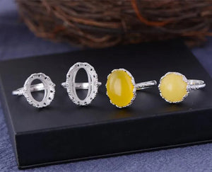 Adjustable 925 Silver Ring Base with Round or Oval Blank