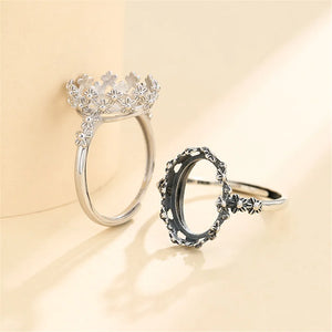 925 Sterling Silver Adjustable Ring Base for 10X14mm Cabochons