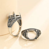 Adjustable Ring Base for 12mm Round Cabochons, Thai Silver Antique Style
