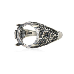 Adjustable Ring Base for 12mm Round Cabochons, Thai Silver Antique Style
