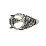 Adjustable Ring Base for 12mm Round Cabochons, Thai Silver Antique Style