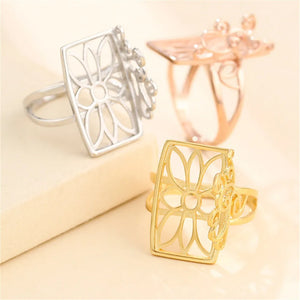925 Silver Adjustable Ring Base for 13x21mm Rectangle Cabochons