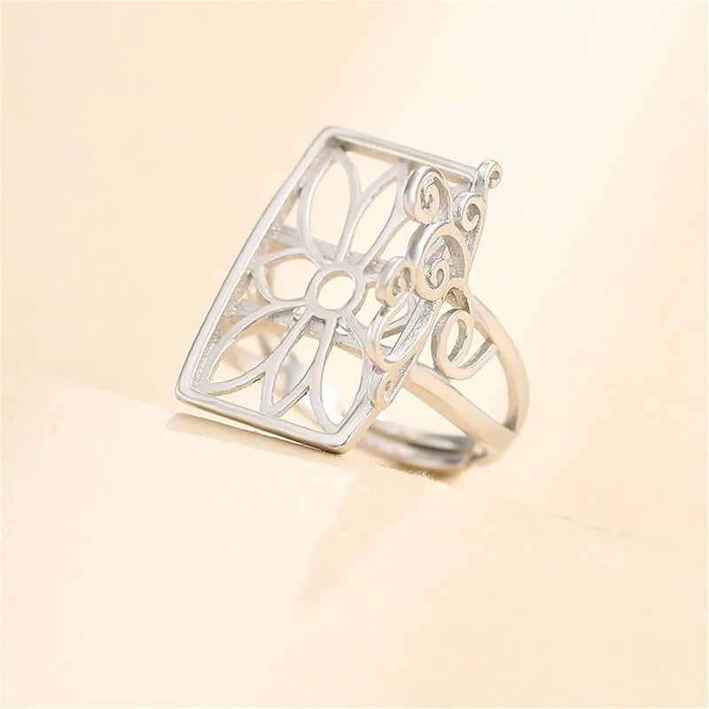 925 Silver Adjustable Ring Base for 13x21mm Rectangle Cabochons