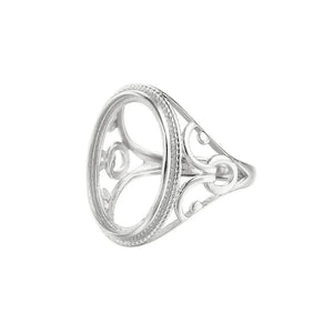 925 Silver Adjustable Ring Base for 14X19mm Oval Cabochons