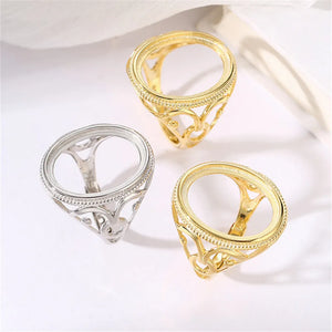 925 Silver Adjustable Ring Base for 14X19mm Oval Cabochons