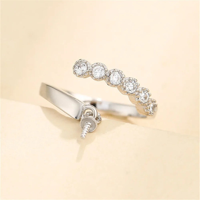 Adjustable 925 Silver Zircon Ring Setting for 4mm-8mm Beads SR0089