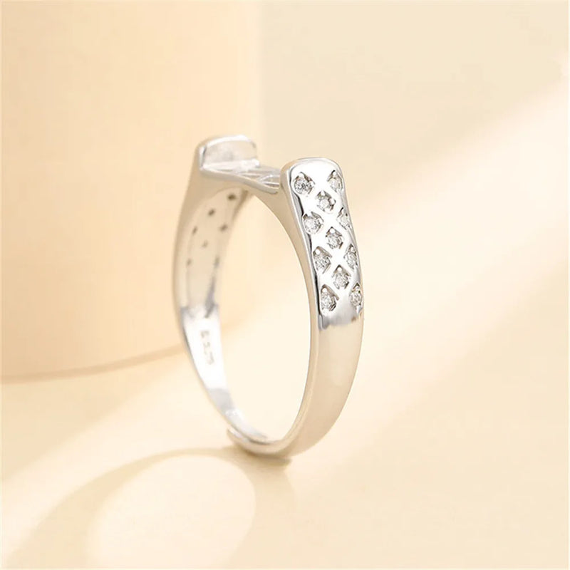 925 Silver Zircon Adjustable Ring Base for 5x11mm Cabochons