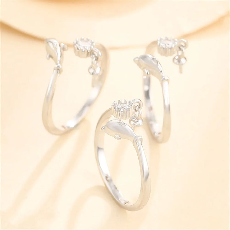 Adjustable 925 Silver Zircon Ring Setting for 6-10mm Beads or Pearls