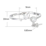 Adjustable 925 Silver Zircon Ring Setting for 6-10mm Beads or Pearls