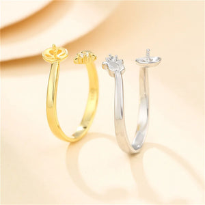 925 Silver Zircon Ring Setting Adjustable Flower Shape Ring Base