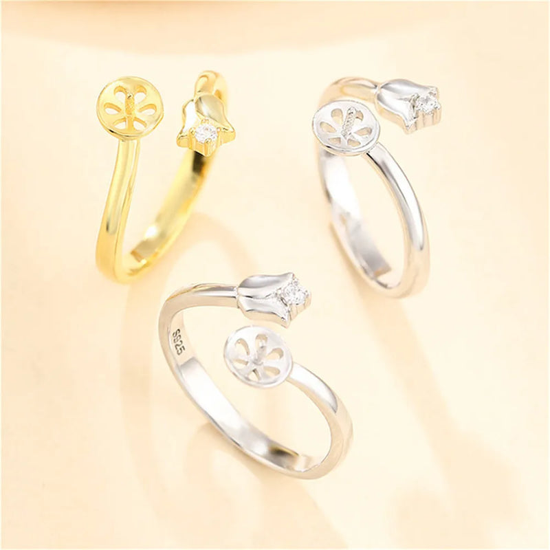 925 Silver Zircon Ring Setting Adjustable Flower Shape Ring Base