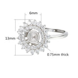 925 Silver Zircon Ring Setting Adjustable Ring Base SR0131