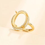925 Silver Zircon Adjustable Oval Cabochon Ring Blank