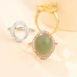 925 Silver Zircon Adjustable Oval Cabochon Ring Blank