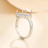 925 Silver Zircon Adjustable Oval Cabochon Ring Blank