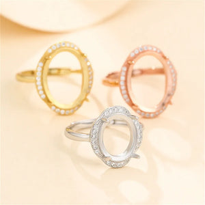 925 Silver Zircon Adjustable Oval Cabochon Ring Blank