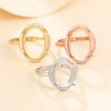 925 Silver Zircon Adjustable Oval Cabochon Ring Blank