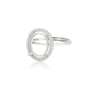 925 Silver Zircon Adjustable Ring Blank for Oval Cabochons