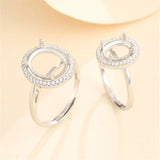 925 Silver Zircon Adjustable Ring Blank for Oval Cabochons