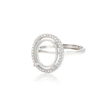 925 Silver Zircon Adjustable Ring Blank for Oval Cabochons