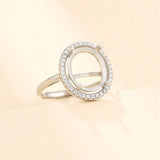 925 Silver Zircon Adjustable Ring Blank for Oval Cabochons