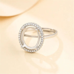 925 Silver Zircon Adjustable Ring Blank for Oval Cabochons