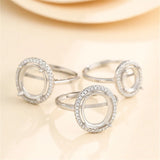 925 Silver Zircon Adjustable Ring Blank for Oval Cabochons