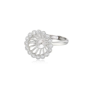 Adjustable 925 Silver Zircon Ring Setting for 8mm-10mm Round Beads or Pearls