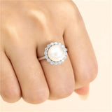 Adjustable 925 Silver Zircon Ring Setting for 8mm-10mm Round Beads or Pearls