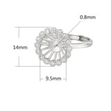 Adjustable 925 Silver Zircon Ring Setting for 8mm-10mm Round Beads or Pearls