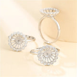 Adjustable 925 Silver Zircon Ring Setting for 8mm-10mm Round Beads or Pearls