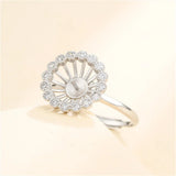 Adjustable 925 Silver Zircon Ring Setting for 8mm-10mm Round Beads or Pearls