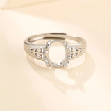 925 Silver Adjustable Ring Blank for Oval Cabochons 8x10mm/10x12mm