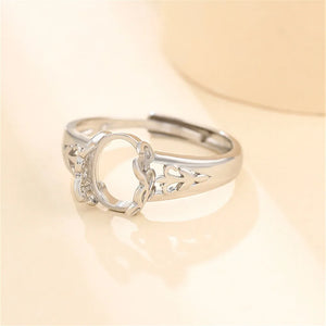 925 Silver Adjustable Ring Blank for Oval Cabochons 8x10mm/10x12mm