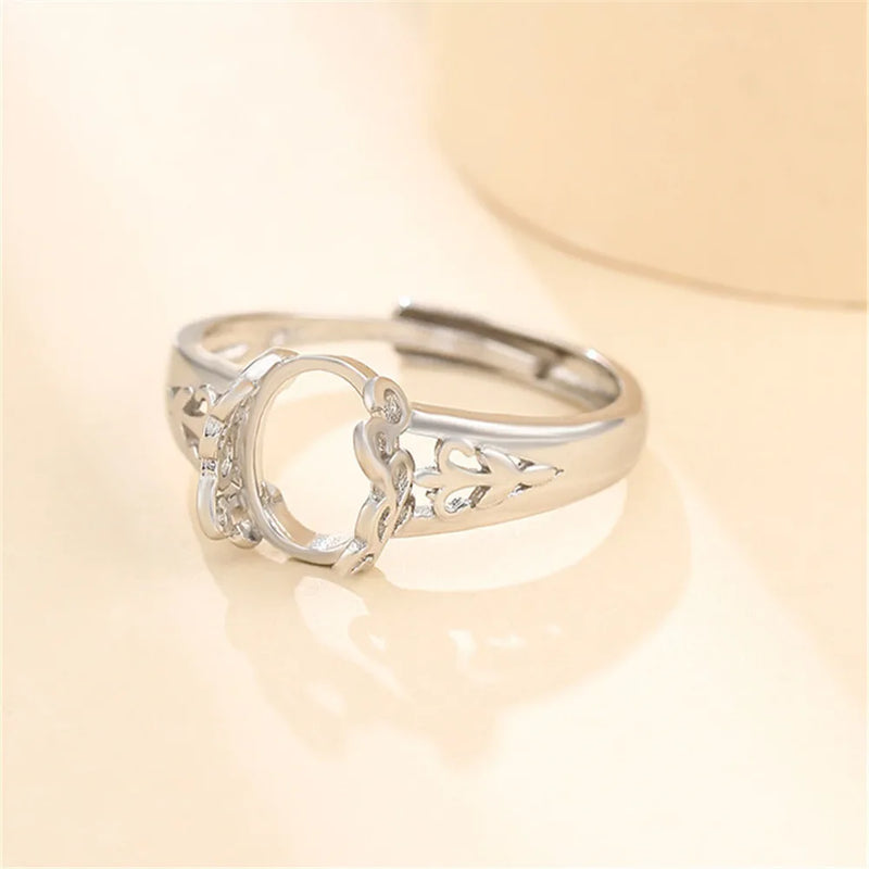 925 Silver Adjustable Ring Blank for Oval Cabochons 8x10mm/10x12mm