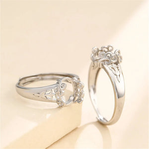 925 Silver Adjustable Ring Blank for Oval Cabochons 8x10mm/10x12mm