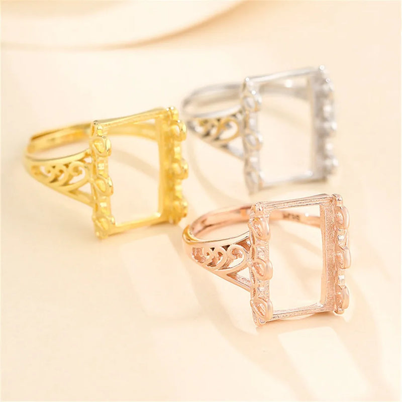 925 Silver Adjustable Ring Base for 9x14mm Rectangle Cabochons