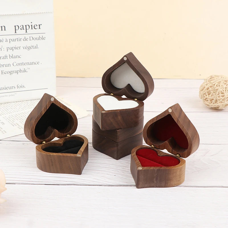 Vintage Walnut Wood Ring Box for Wedding Ceremony