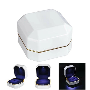 Ring Display Box LED Lighted Velvet Jewelry Gift Wedding Engagement Storage
