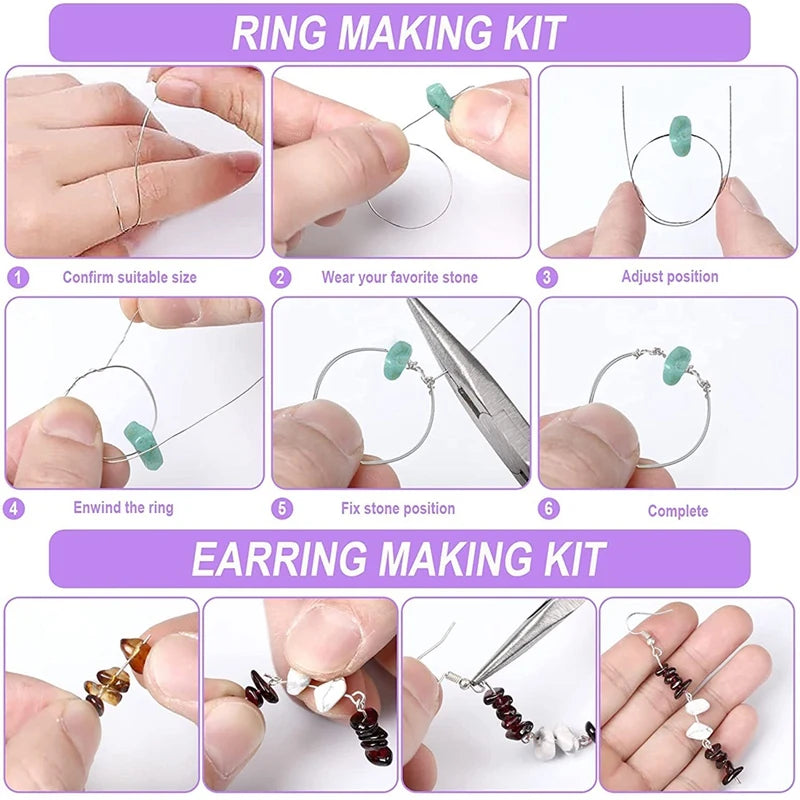 15 Color Stone Jewelry Making Kit, Natural Crystal Beads DIY Craft