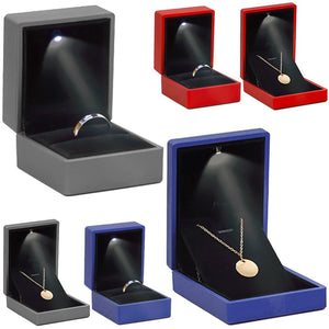 LED Light Wedding Ring Box Square Pendant Necklace Case Blue/Red/Gray