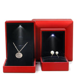 LED Light Wedding Ring Box Square Pendant Necklace Case Blue/Red/Gray