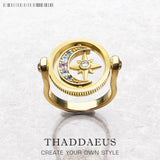 Star & Moon Gold Ring, 925 Silver, Bohemia Gift