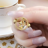 Star & Moon Gold Ring, 925 Silver, Bohemia Gift
