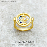 Star & Moon Gold Ring, 925 Silver, Bohemia Gift