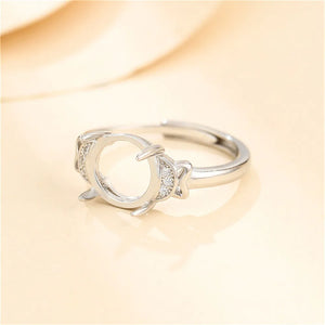 925 Silver Zircon Round Cabochons Ring Setting Adjustable SR0166