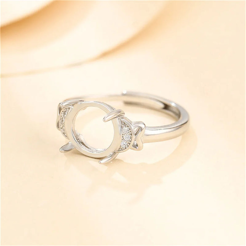 925 Silver Zircon Round Cabochons Ring Setting Adjustable SR0166