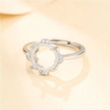 925 Silver Zircon Adjustable Ring Blank for Round Cabochons