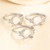 925 Silver Zircon Round Cabochons Ring Setting Adjustable SR0166