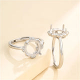 925 Silver Zircon Adjustable Ring Blank for Round Cabochons